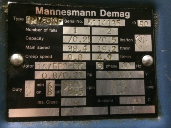 Palan électrique Demag PM25NF, 0.25 TON – Image 7